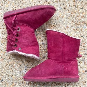 Bearpaw Arya Burgundy Suede Wool Fringe Boots 6